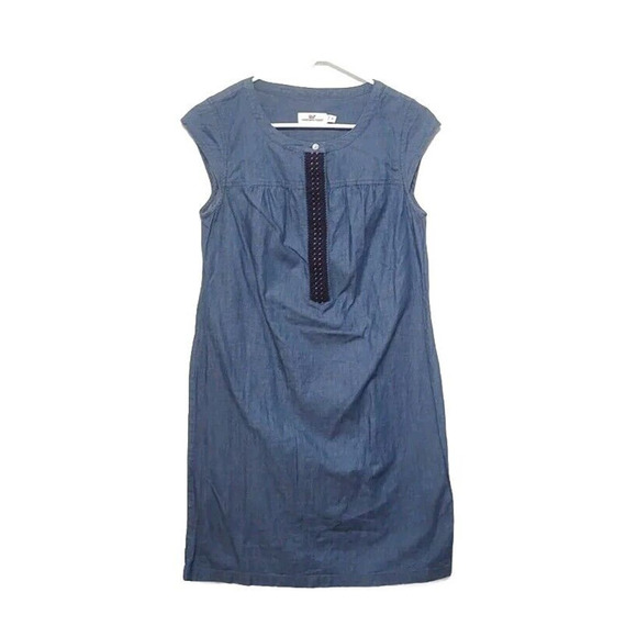 Vineyard Vines Blue Chambray Embroidered Dress Womens Size 2 Cap Sleeve Nautical - Picture 1 of 8